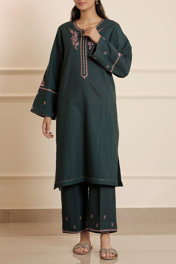 Solid Embroidered Soft Raw Silk Stitched 2 Piece (Shirt/Trouser)