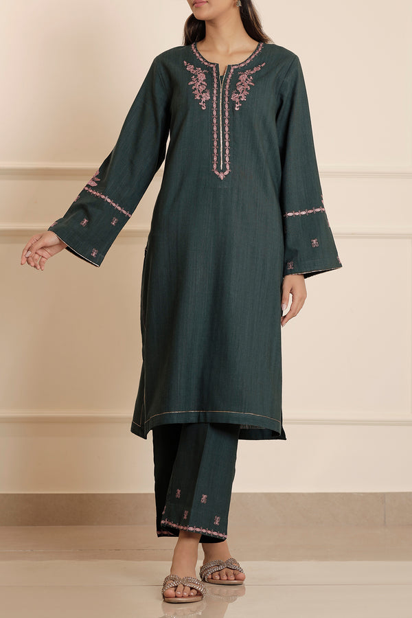 Solid Embroidered Soft Raw Silk Stitched Shirt