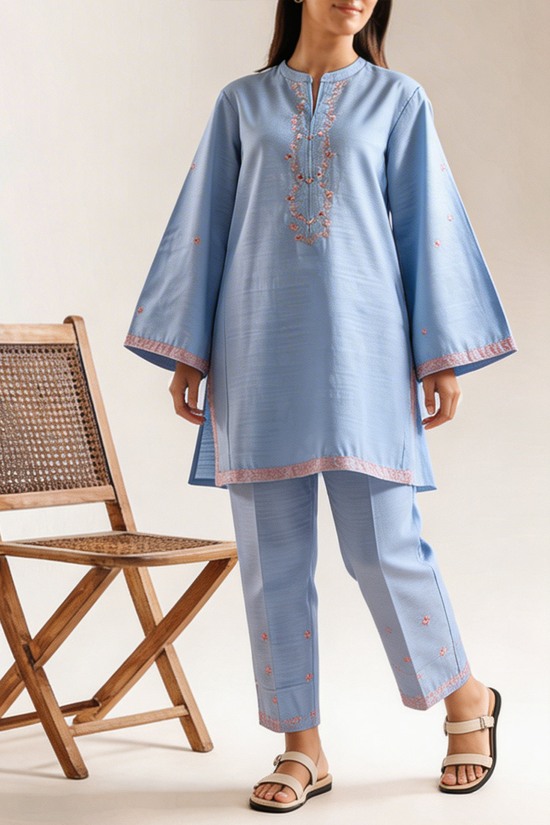 Stitched Slub Viscose Suit – Solid Embroidered (2PC Or Shirt) – SAYA