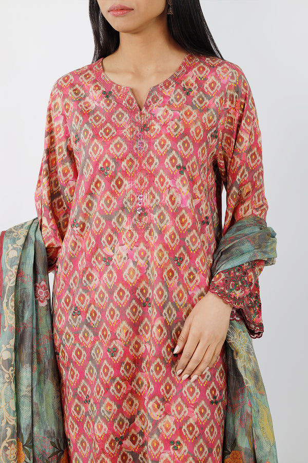 Printed Embroidered Jacquard Cotton Stitched Shirt