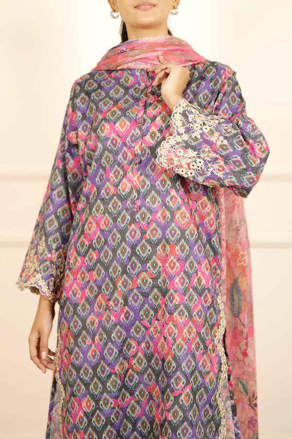 Embroidered Cotton Jacquard Stitched 3 Piece