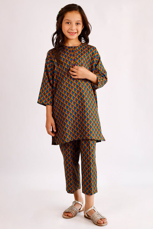 Printed Khaddar Stitched Shirt/trouser For Kids