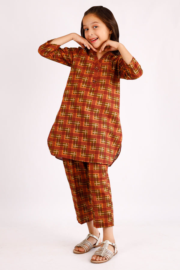 Printed Khaddar Stitched Shirt/trouser For Kids