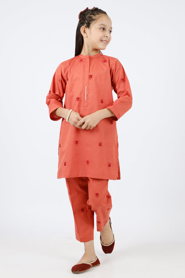 Stitched Cotton Jacquard Shirt/trouser For Kids