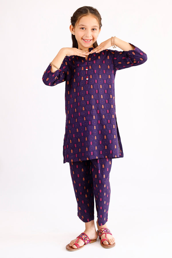 Stitched Cotton Jacquard Shirt/trouser For Kids