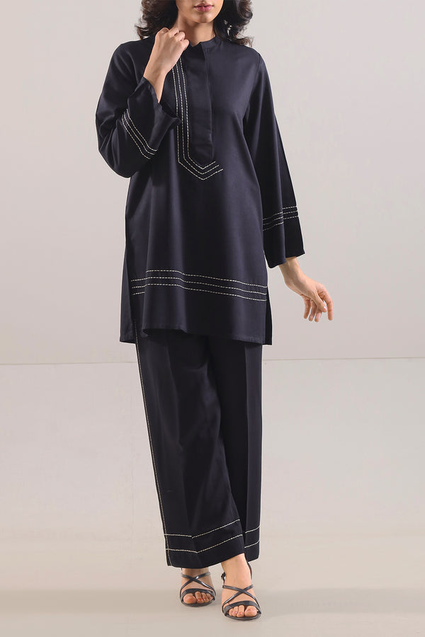 Solid Embroidered Acrylic Stitched Shirt/Trouser 2 Piece