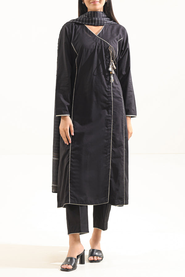 Solid Cotton Jacquard Stitched 3 Piece