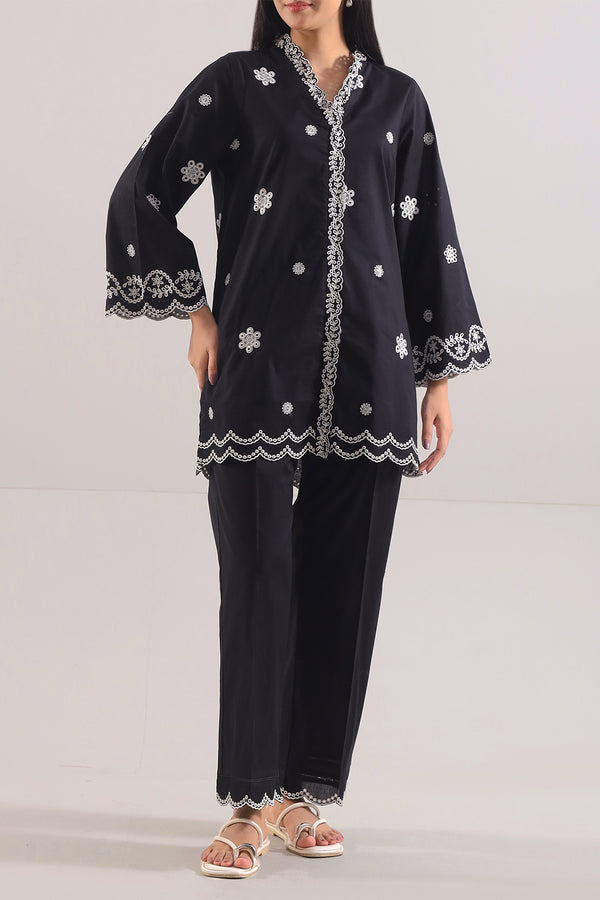 Solid Embroidered Cotton Stitched 2 Piece (Shirt/Trouser)