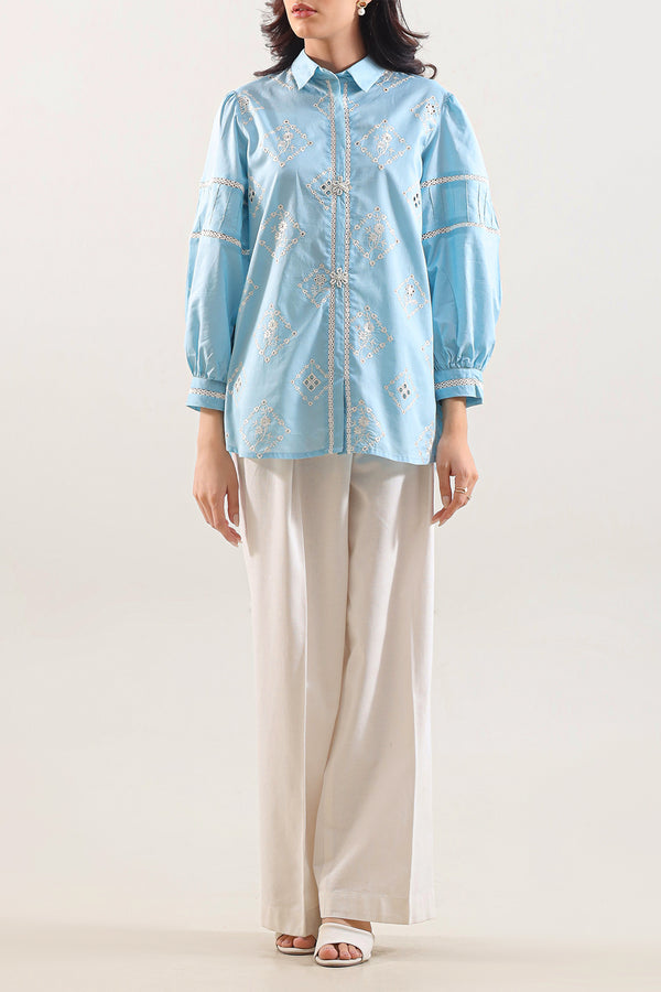 Solid Embroidered Cotton Stitched Shirt