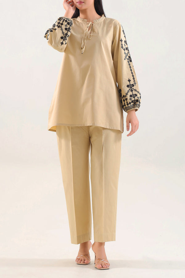 Solid Embroidered Poplin Stitched 2 piece (Shirt/Trouser)