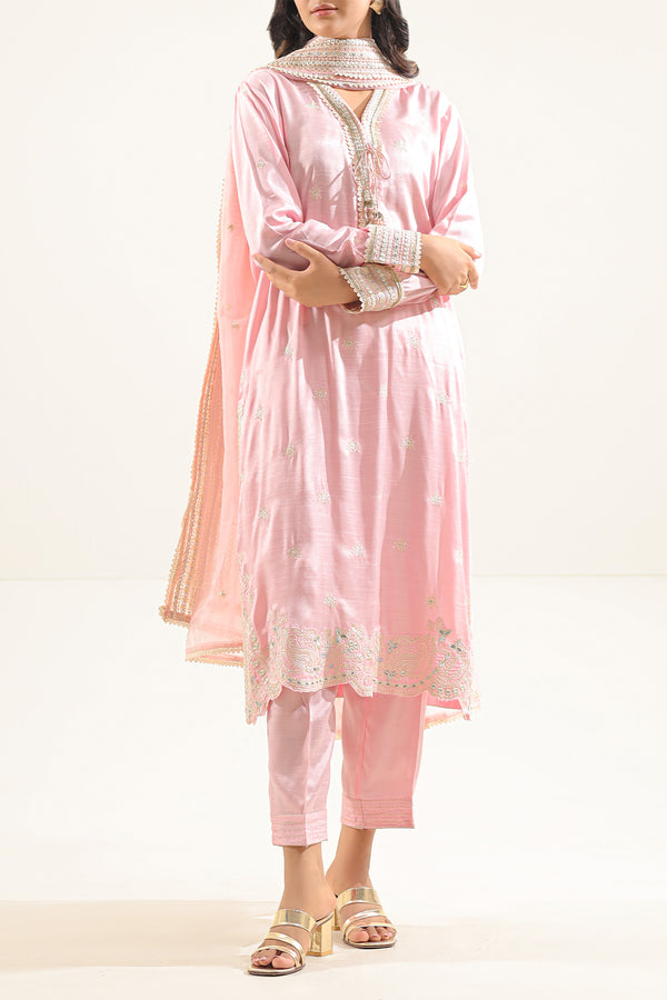 Luxury Pret Embroidered Raw Silk Stitched 3 Piece