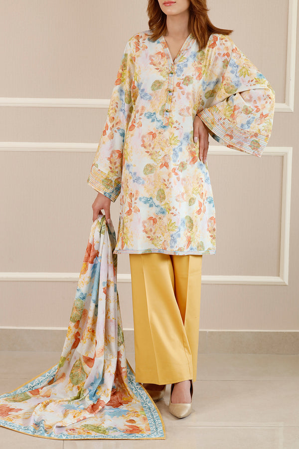 Printed Embroidered Soft Touch Cotton Stitched 3 Piece