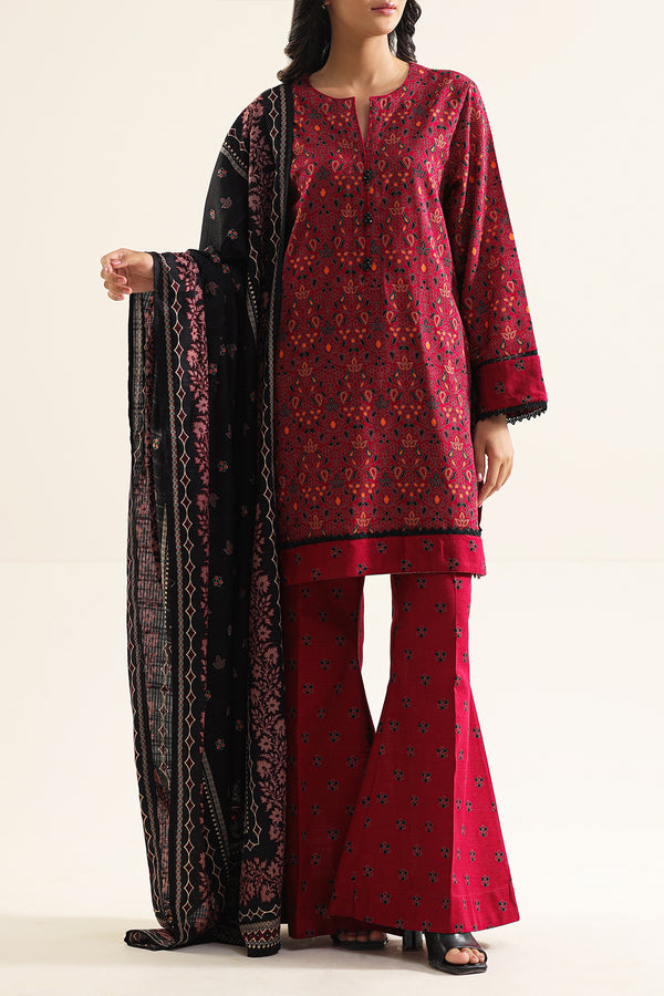 Printed Khaddar Stitched 3 Piece