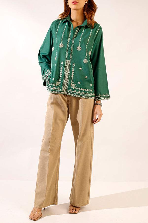 Solid Embroidered Easy Care Weave Stitched Shirt