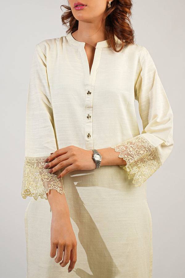 Solid Embroidered Khaddar Stitched 2 Piece (Shirt/Trouser)