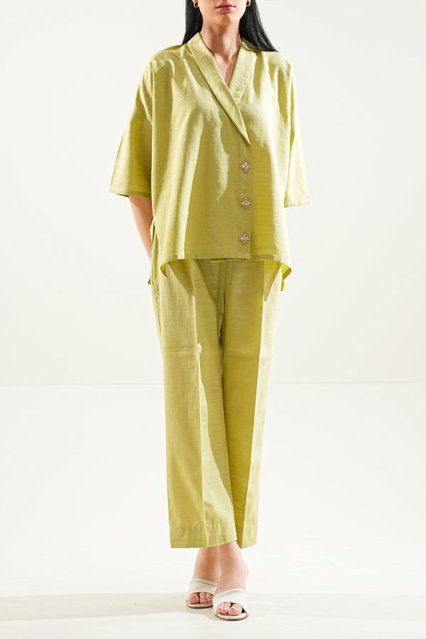 Solid Soft Raw Silk Stitched Shirt