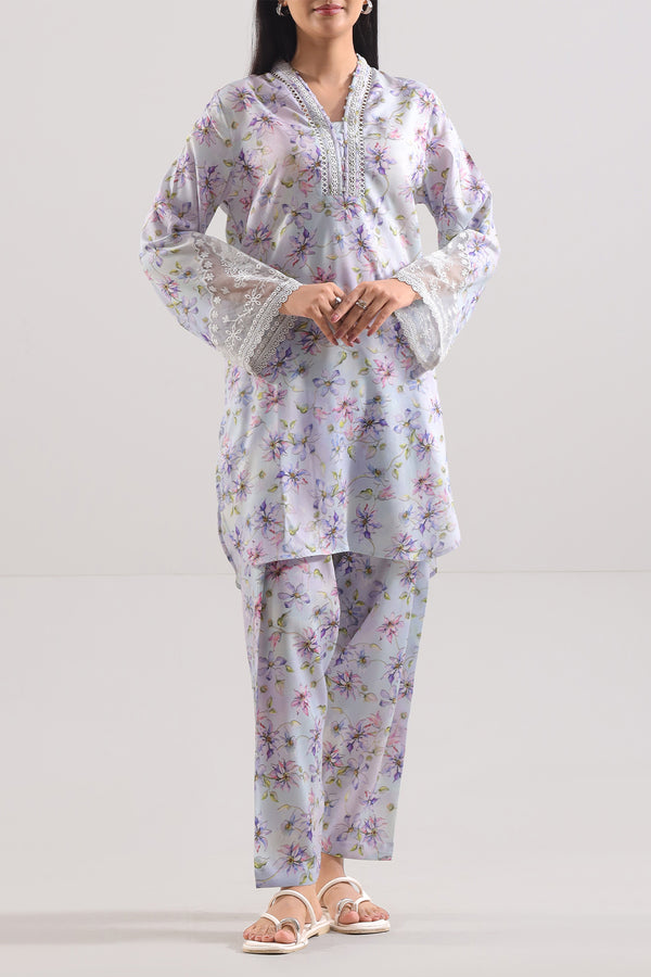 Printed Embroidered Silk Touch Stitched 2 Piece (Shirt/Trouser)