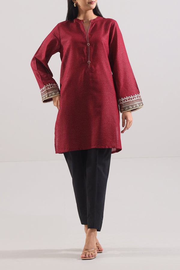 Solid Embroidered Karandi Stitched Shirt