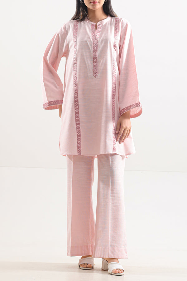 Solid Embroidered Linen Stitched 2 Piece (Shirt/Trouser)
