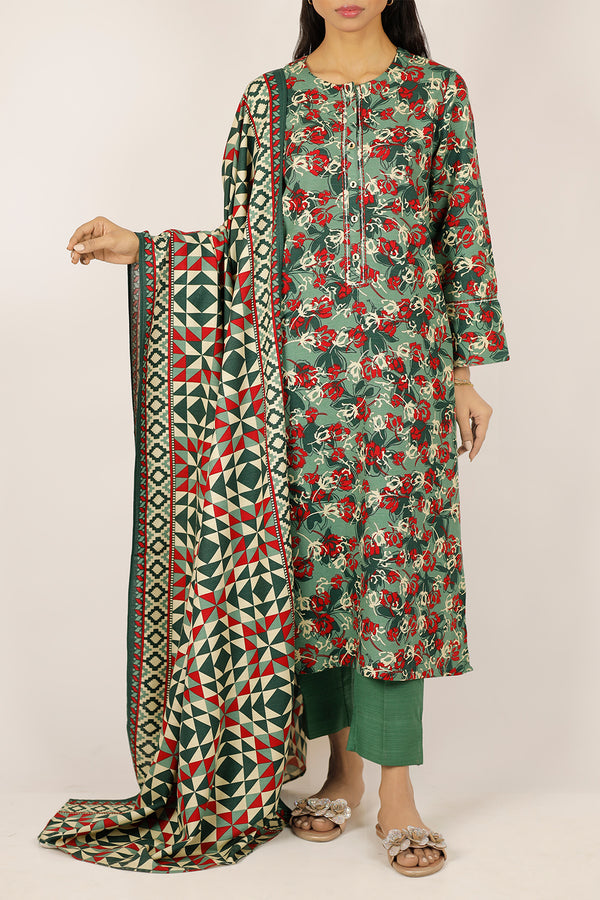 Printed Khaddar Stitched 3 Piece