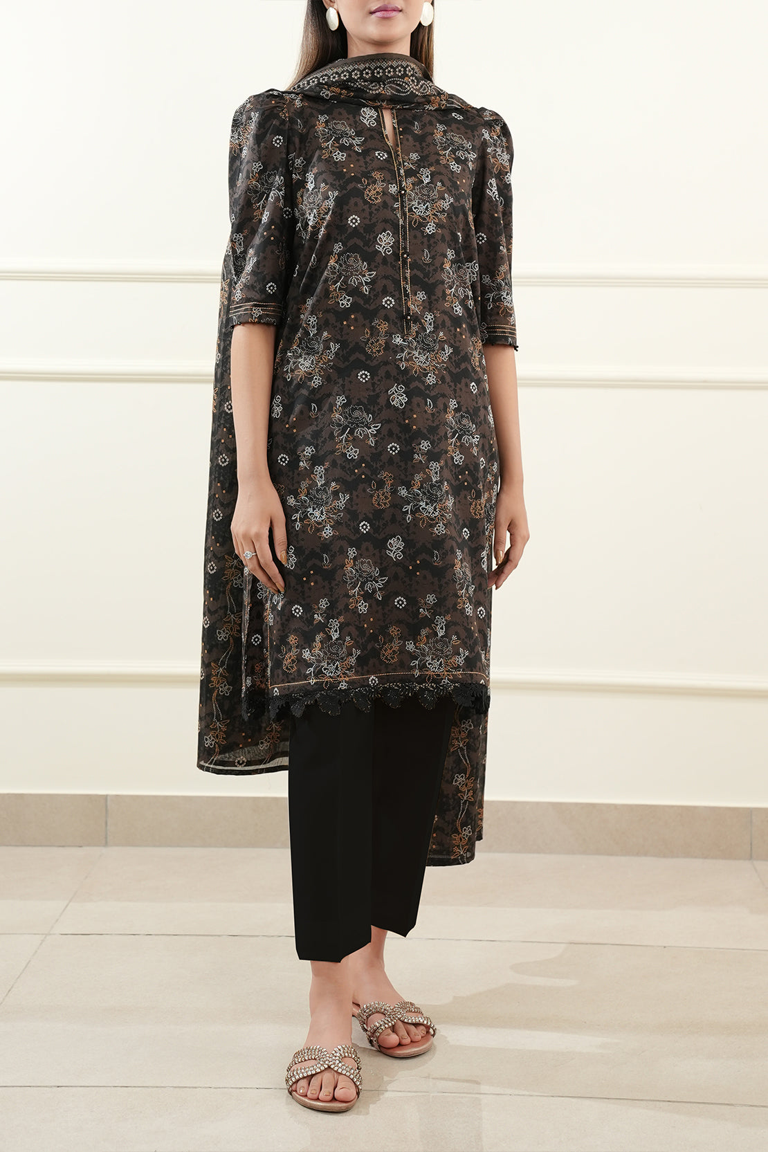 All-Over Printed Black Lawn 3-Piece 3