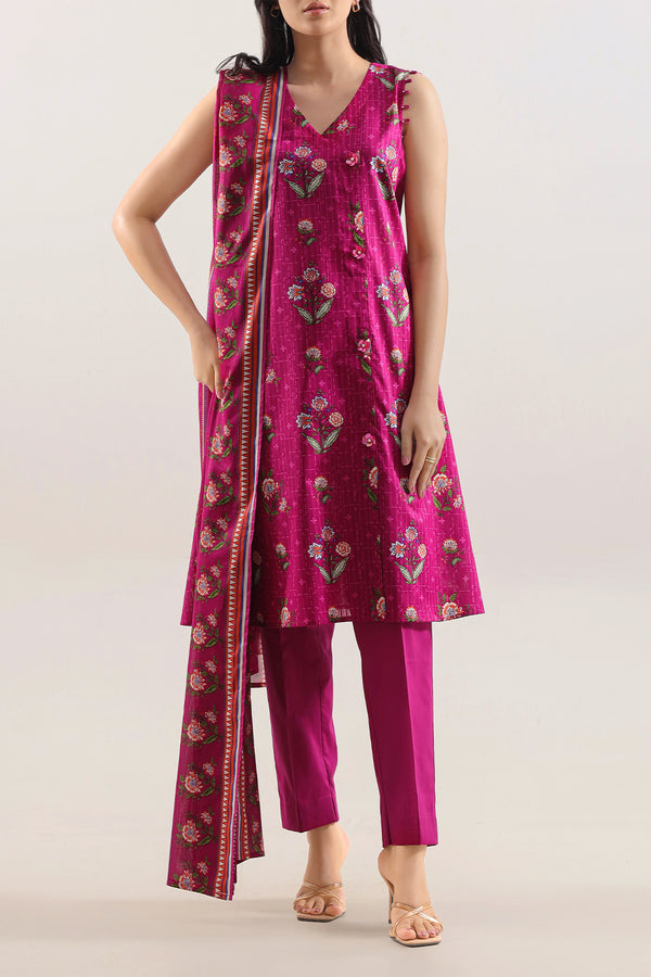 Unstitched Printed Strip Lawn 3 Piece