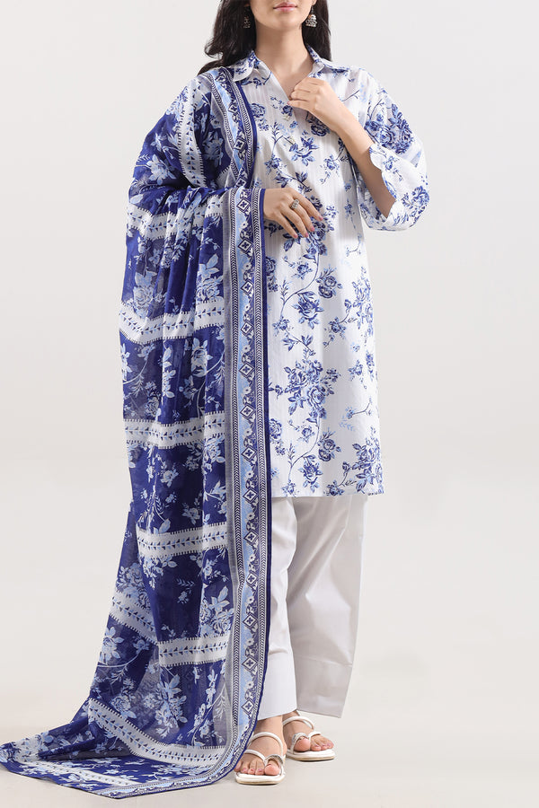 Unstitched Printed Strip Lawn 3 Piece