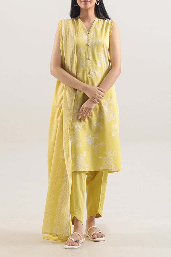 Unstitched Printed Strip Lawn 3 Piece