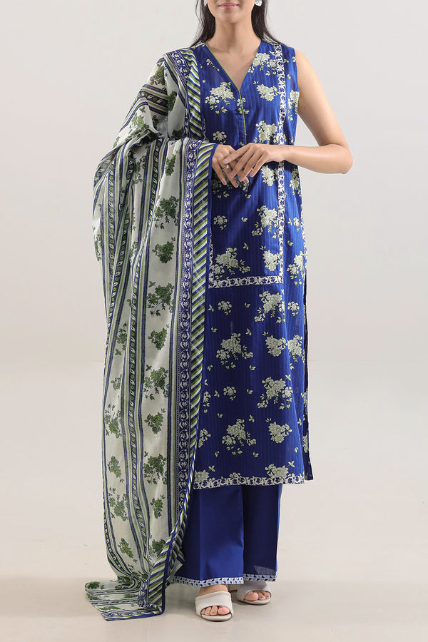 Unstitched Printed Strip Lawn 3 Piece