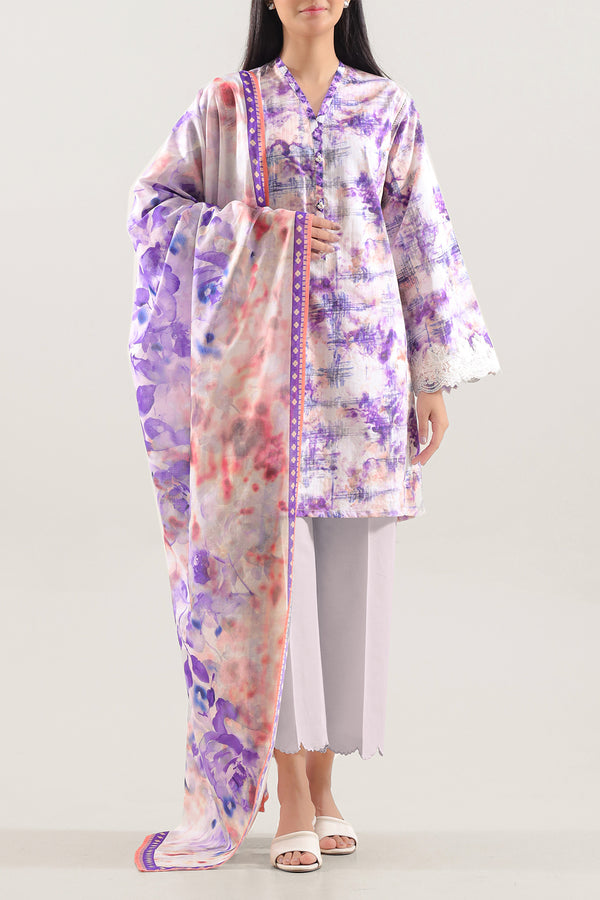 Unstitched Printed Embroidered Lawn 3 Piece