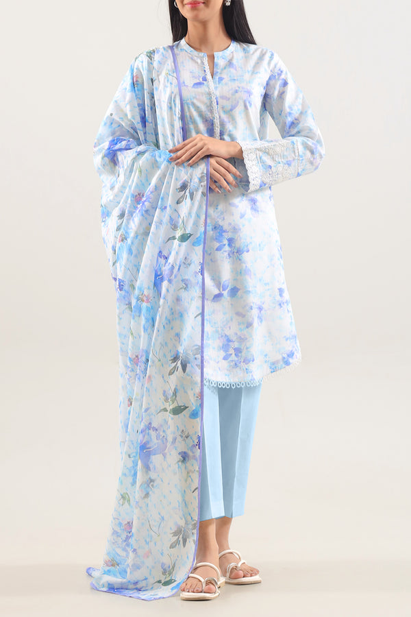 Unstitched Printed Embroidered Lawn 3 Piece