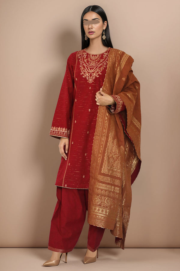 Unstitched Embroidered Jacquard Cotton 3 Piece