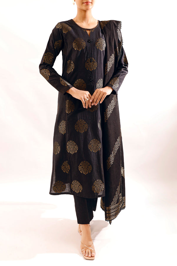 Unstitched Printed Cotton Jacquard 3 Piece