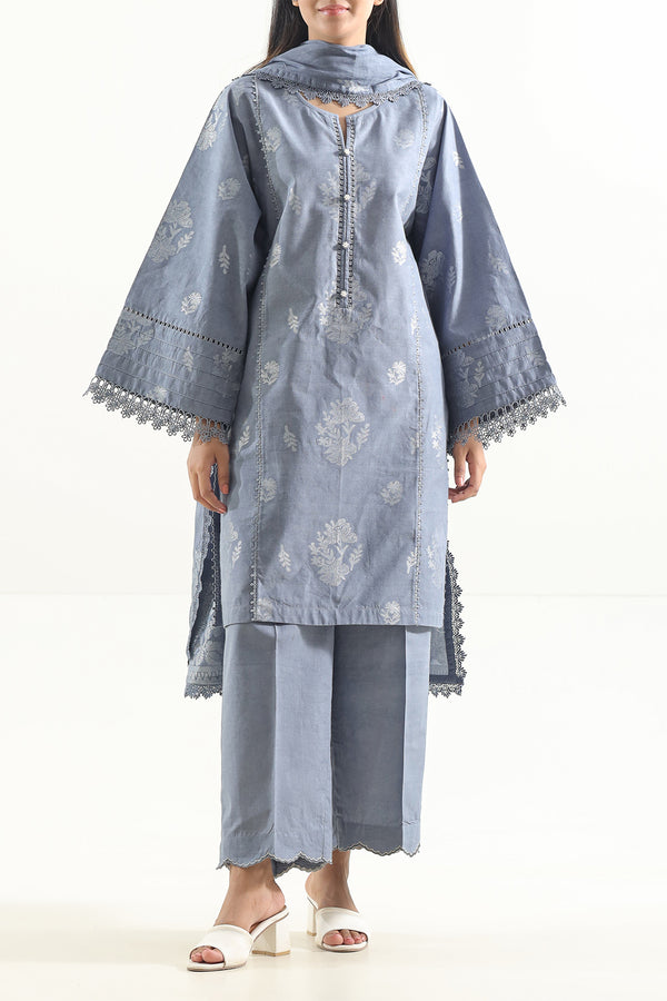 White - Jacquard Cotton 3pc Unstitched Dress Material 15
