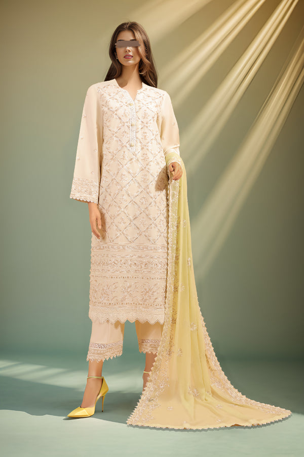 Unstitched Embroidered Cambric 3 Piece with Chiffon Dupatta