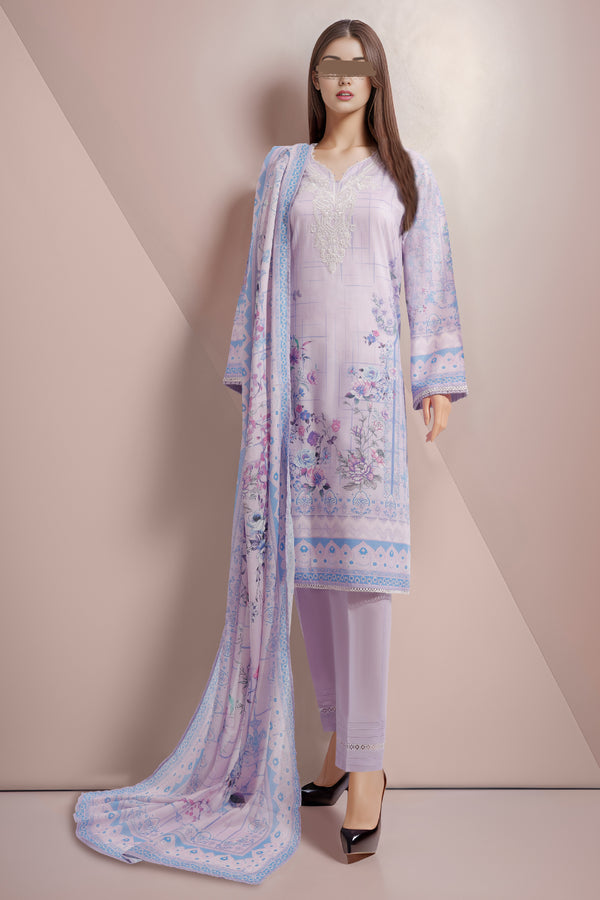 Unstitched Printed Emb Lawn 3 Piece with Cotton Net Dupatta