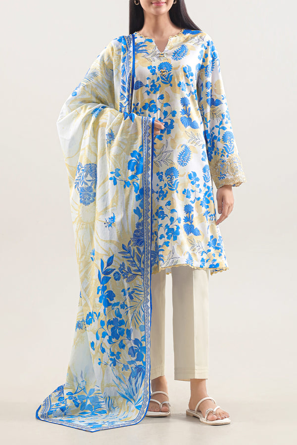 Un-Stitched Printed Embroidered Cotton Tencel 3 Piece