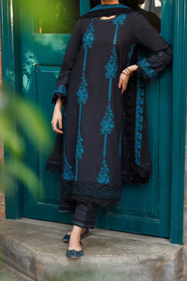 Unstitched Solid Embroidered Cambric 3 Piece With chiffon Dupatta