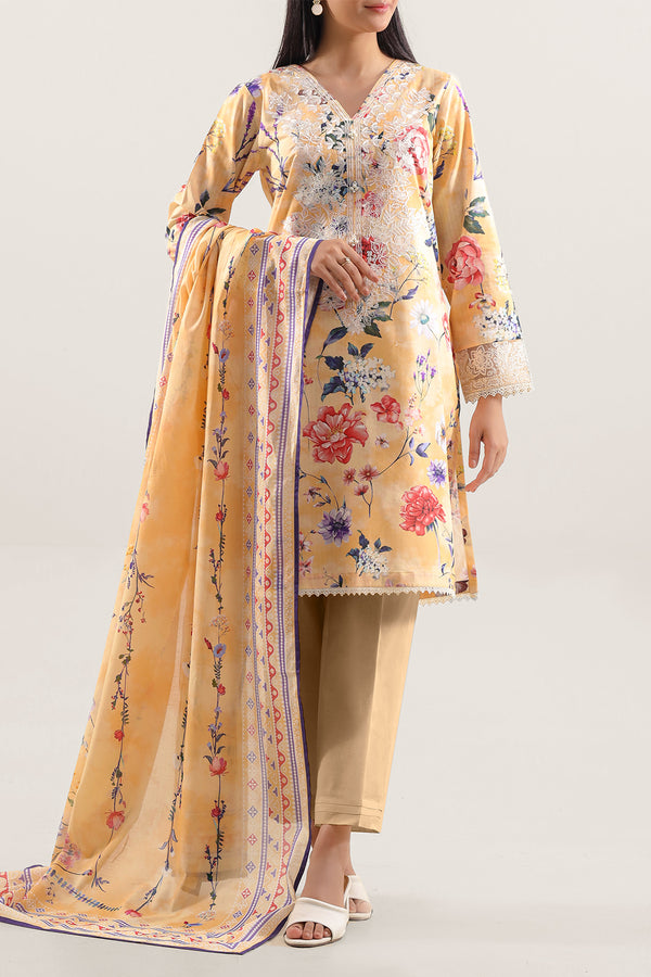 Unstitched Embroidered Strip Lawn 3 Piece