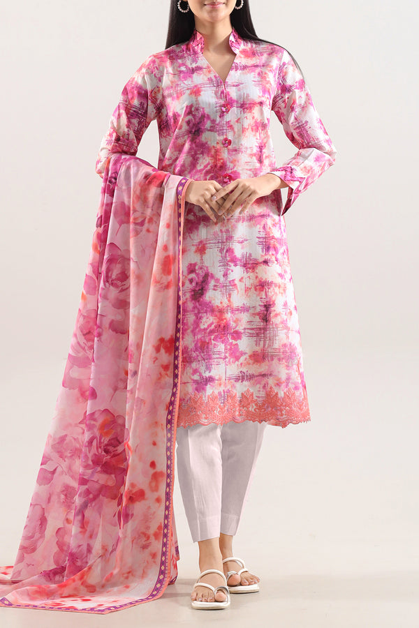 Unstitched Printed Embroidered Lawn 3 Piece