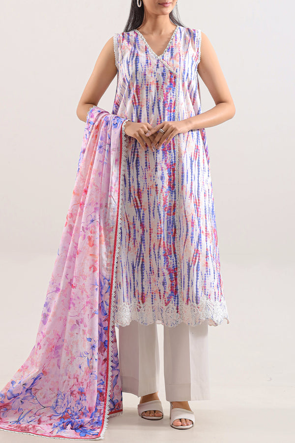 Unstitched Printed Embroidered Lawn 3 Piece