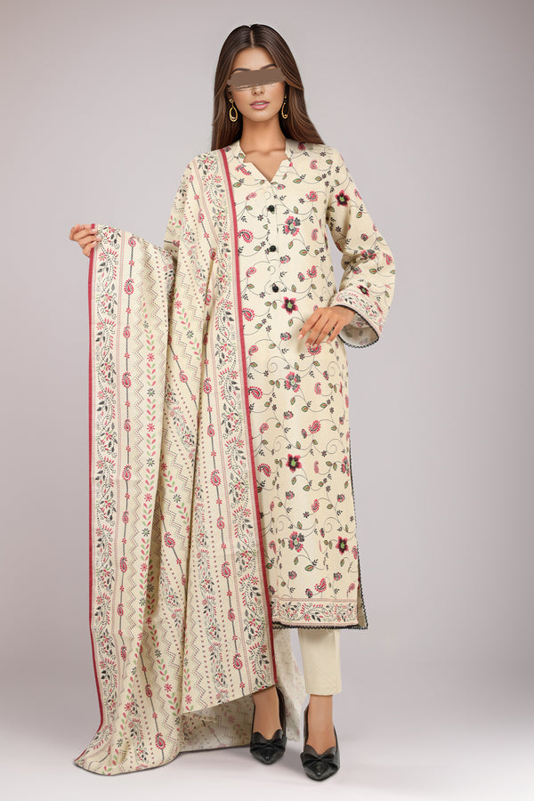 Unstitched Printed Khaddar 3 Piece