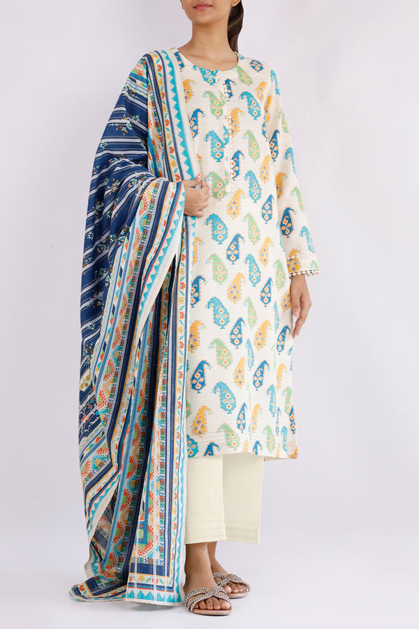 Unstitched Printed Cotton Khaddar 3 Piece