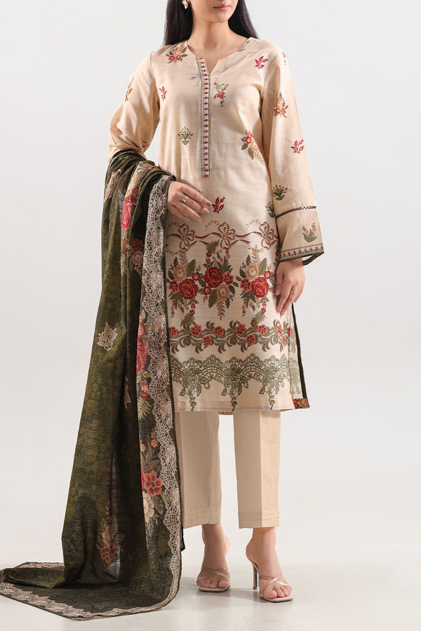 Unstitched Printed Warm Khaddar 3 Piece