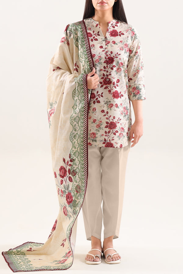 Unstitched Printed Cotton Khaddar 3 Piece