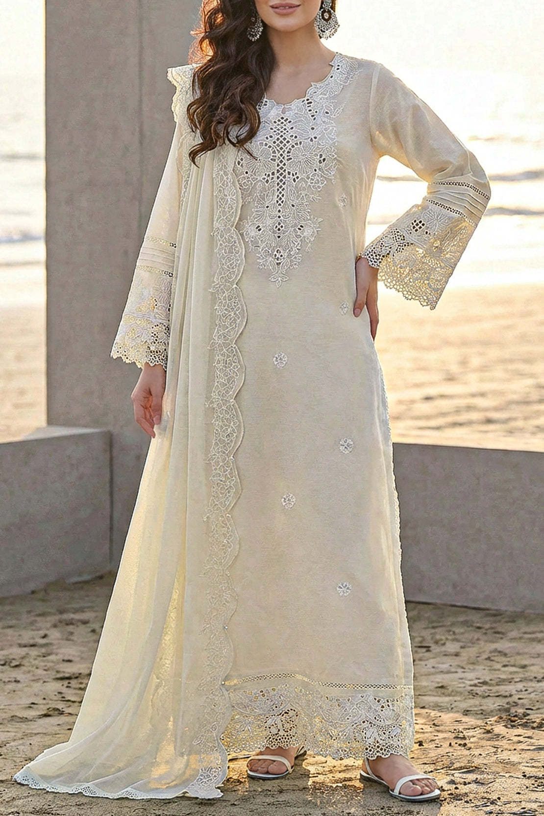 Unstitched Embroidered Self Jacquard 3 Piece With chiffon Dupatta