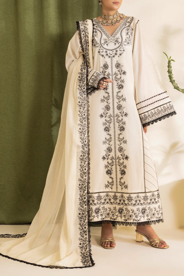 Unstitched Embroidered Self Jacquard 3 Piece With Cotton Net Dupatta