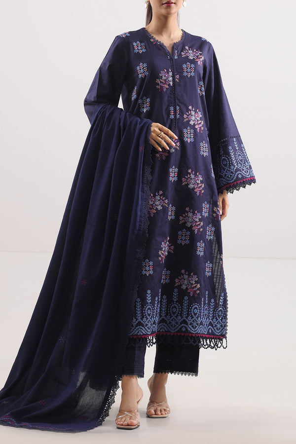 Unstitched Solid Embroidered Cotton Khaddar 3 Piece