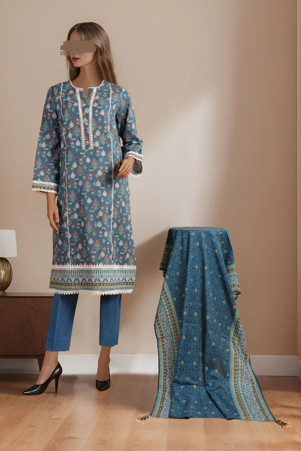 Unstitched Printed Khaddar 3 Piece