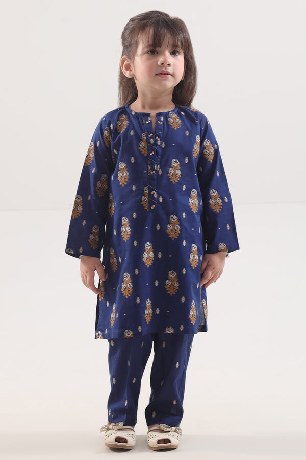 Stitched Cotton Jacquard Shirt/trouser For Kids
